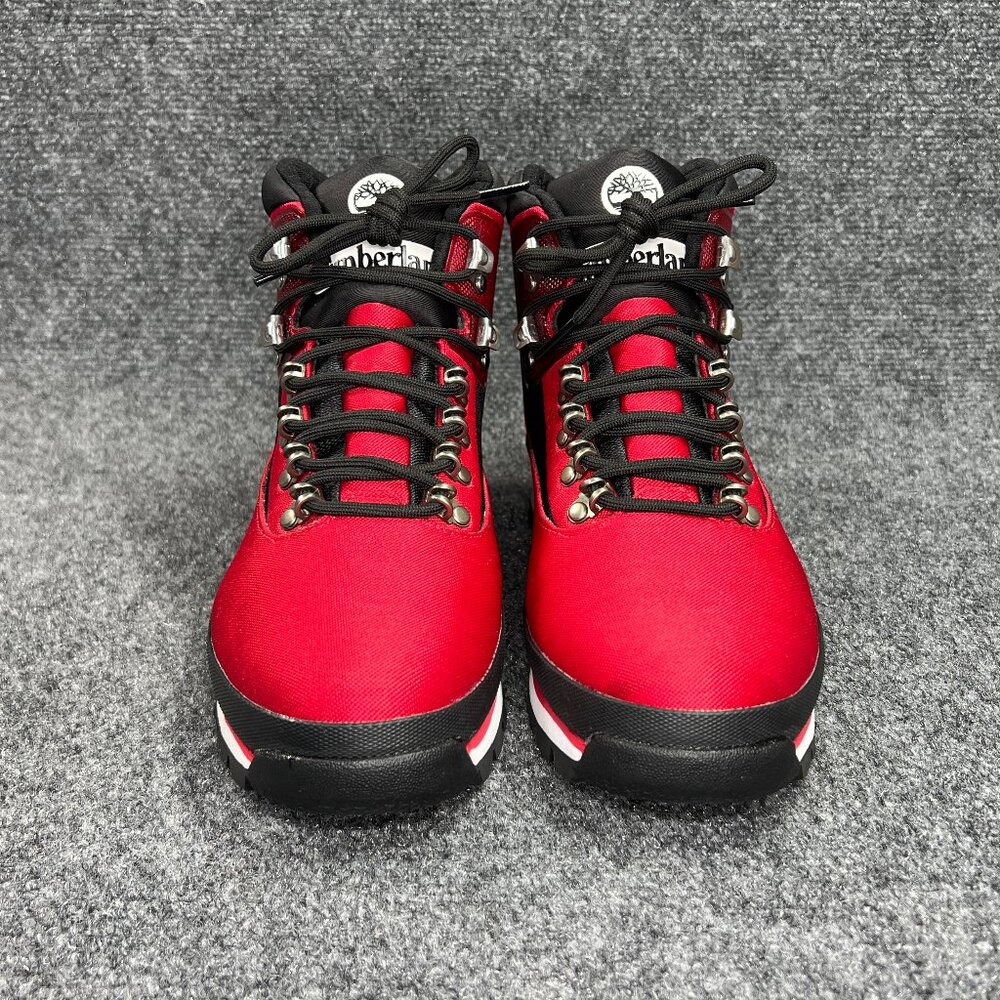 Timberland Euro Hiker Jacquard Boots Men's 9 Red Black Mid Lace Outdoor Hiking - Picture 2 of 12